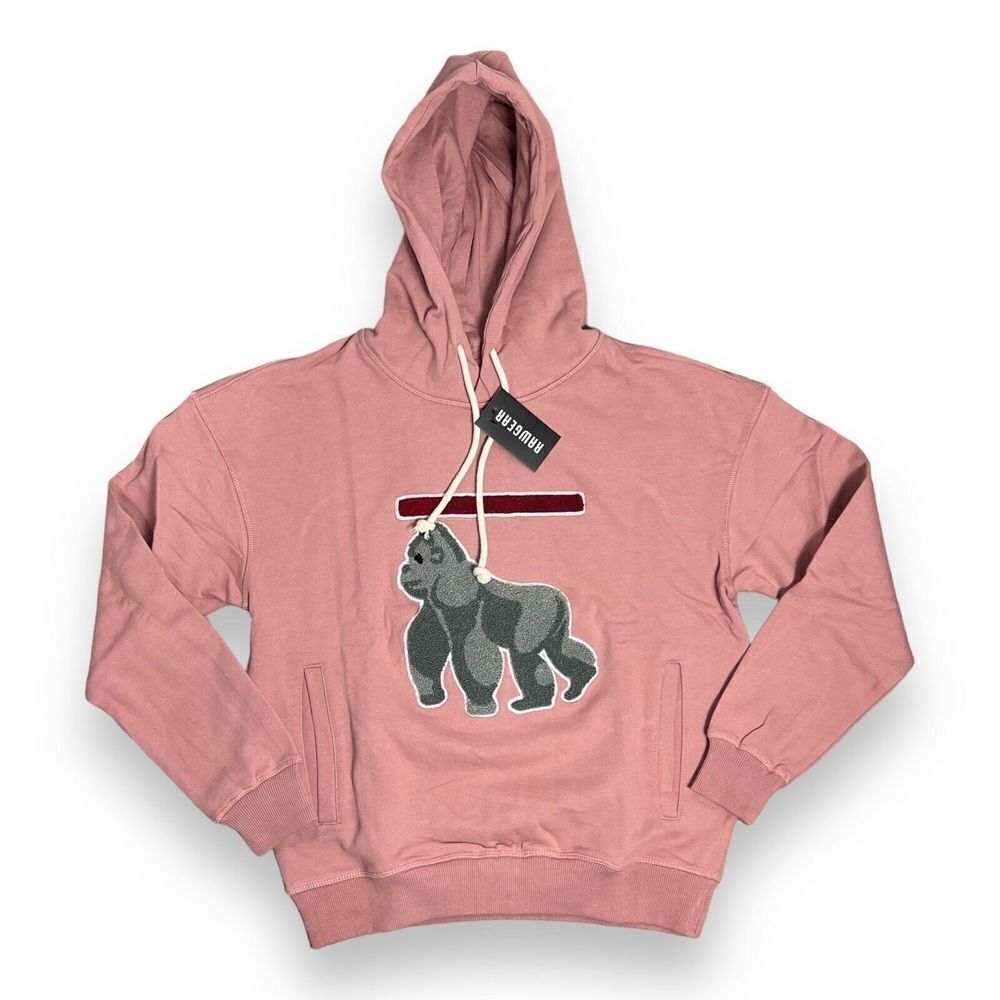 Raw Gear PINK Chenille GORILLA Patch THE ZOO Heavyweight HOODIE Gym Wear‎ Unisex